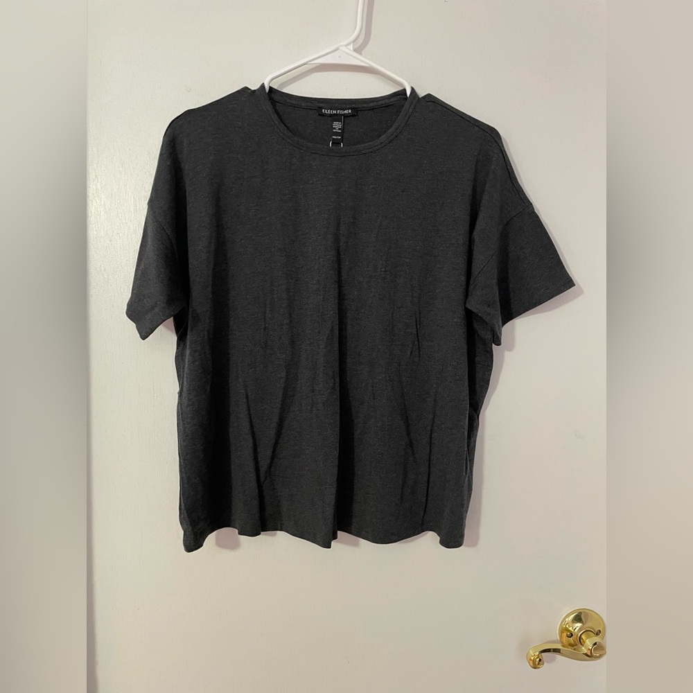 NWT, Eileen fisher, gray, crew neck box t-shirt, size xxs